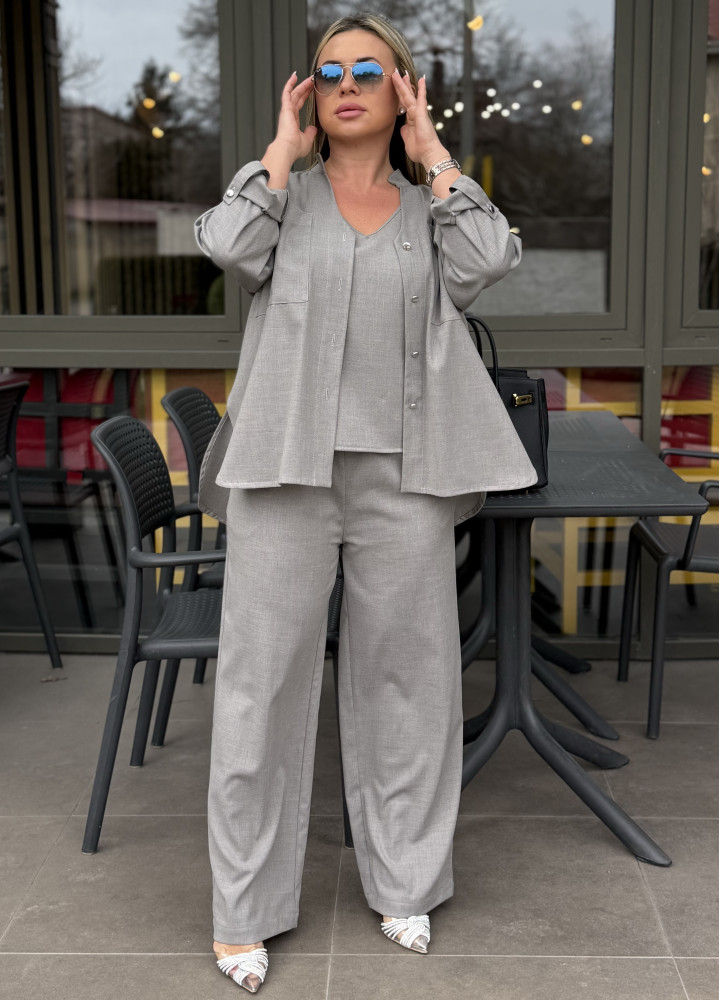 Костюм-трійка з оверсайз сорочкою костюмка сірий Костюм-трійка з оверсайз сорочкою костюмка сірий